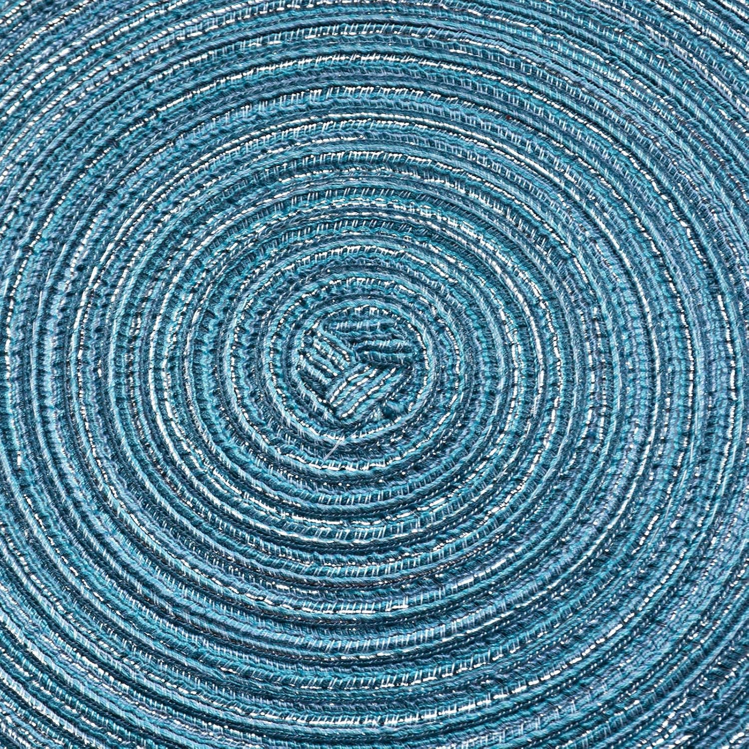 AHHFSMEI Round Placemats Set of 6 Round Braided Place mats 15 Inch Table Mats for Dining Tables Washable Heat Resistant Place mats for Party BBQ Christmas and Everyday Use (Blue Silver): Kitchen & Dining