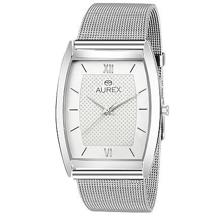 Aurex Analouge White Dial Extra Slim Watch Water Resistant Silver Color Strap Watches for Mens/Boys (AX-GSQ146-WHC)