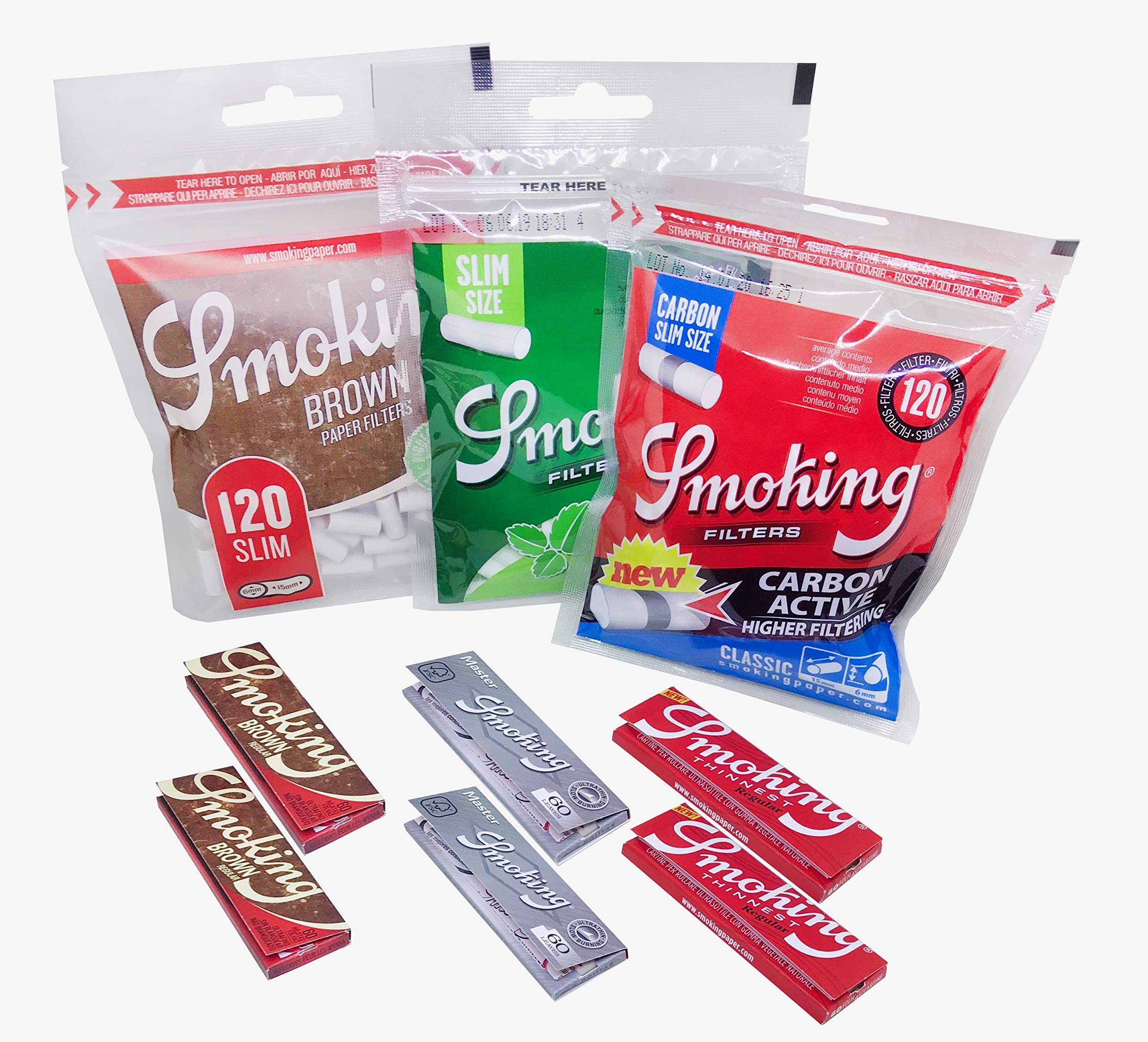 Treasure House Pack - Smoking Brown, Master & Thinnest Small Smoking Paper (2 Pack Each) + Brown, Menthol & Classic Smoking Buds 15mm/6mm (1 Pack Each) by Treasure House.