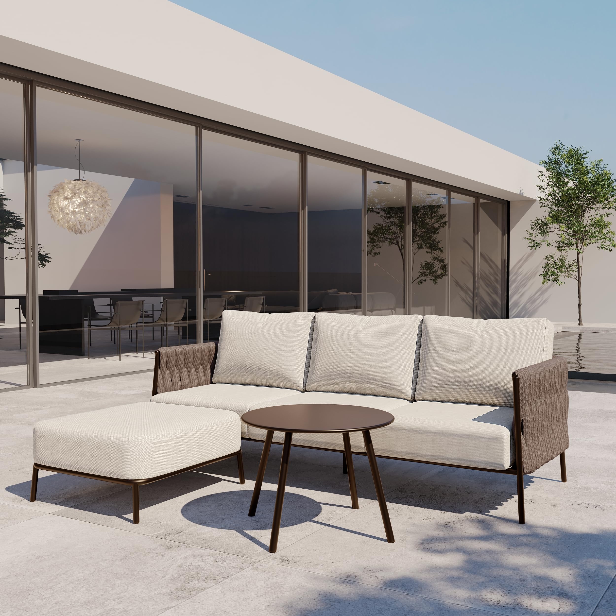 Photo 1 of  ** I'M NOT SURE IF IT'S MISSING PARTS**
EAST OAK Life Chatter Patio Furniture Set, Outdoor Furniture Sectional Sofa Set with Round Coffee Table, 4 Seats Sofa Deep Seating with Thick & Washable Cushions, Chestnut Brown & Creamy Apricot