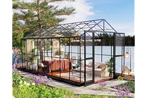 Jocisland 230x479x226 cm Outdoor Aluminum Polycarbonate Greenhouse with Ventilation and Rain Gutter, 2 Swing Doors with Hook,