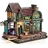 FUNPOLA 3D Wooden Puzzle Magic Bookstore with LED Lights - DIY Miniature Kit, Spellbound Bookshop, Home Décor Display, Creati