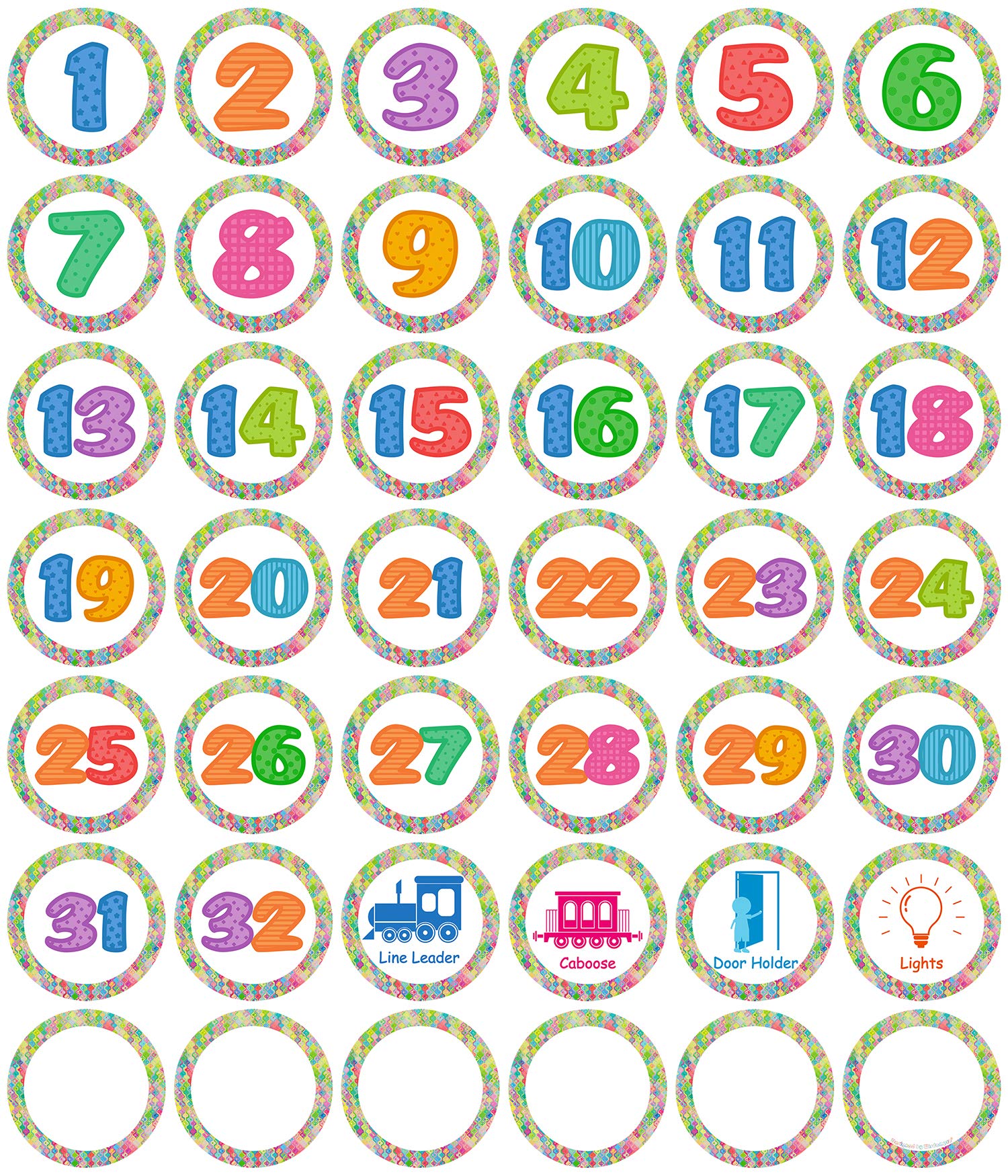 Wisdompro Line Up Floor Spots for Classroom, 4 Inch Line Up Floor Stickers Helpers, Colourful Numbered 1-32 Sticky Carpet Floor Spots Markers for School - 42 Pcs
