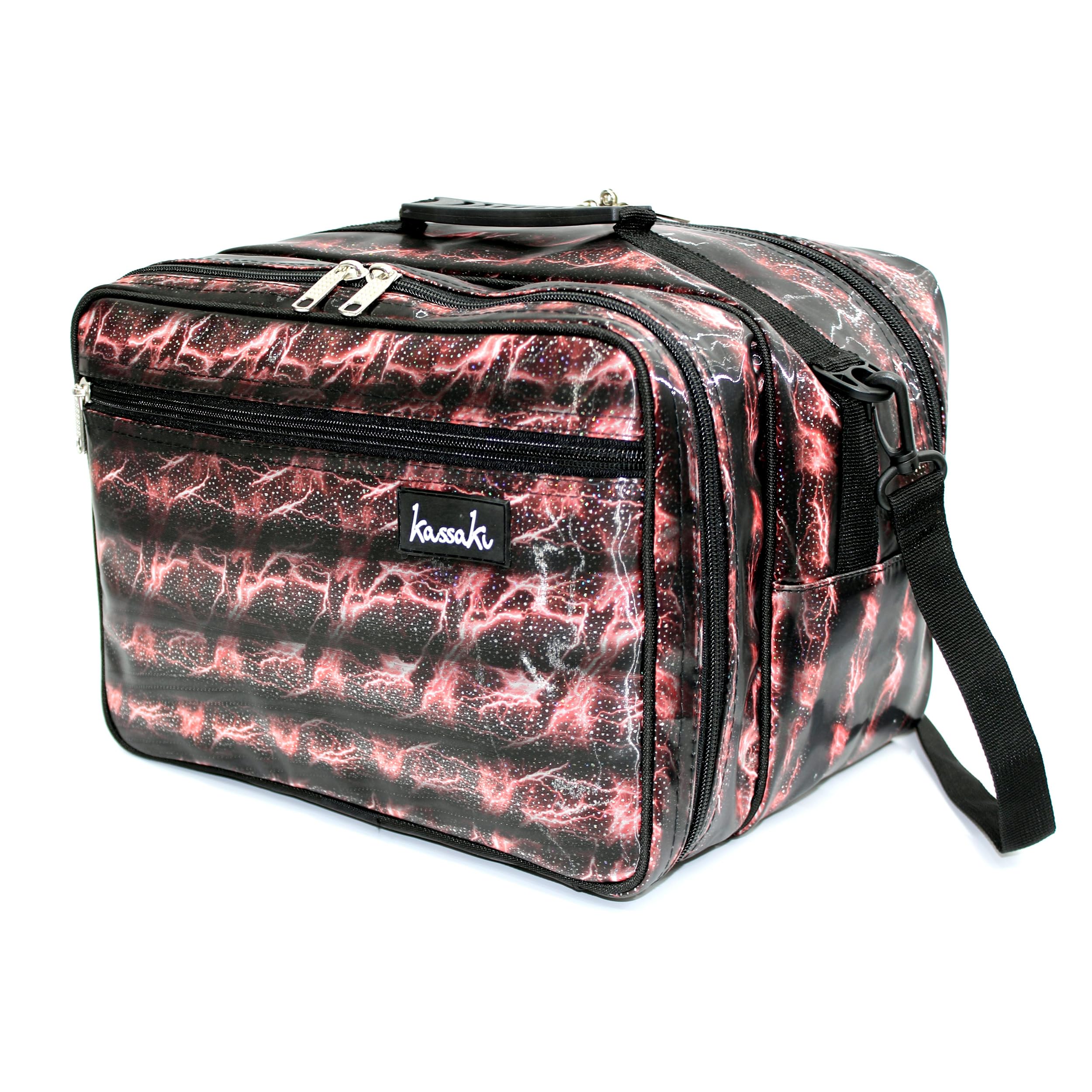 Kassaki Hairdressing Bag – Barber Tool Kit Organizer with Multiple Zip Pockets-Scissor Loops & Compartments – Professional Hairdresser Bag for Equipment (Red)