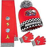 Super Mario Winter Set Gifts for Boys, Teens, 3 Piece Beanie, Scarf, & Gloves, or 2 Piece Gloves & Winter Hat