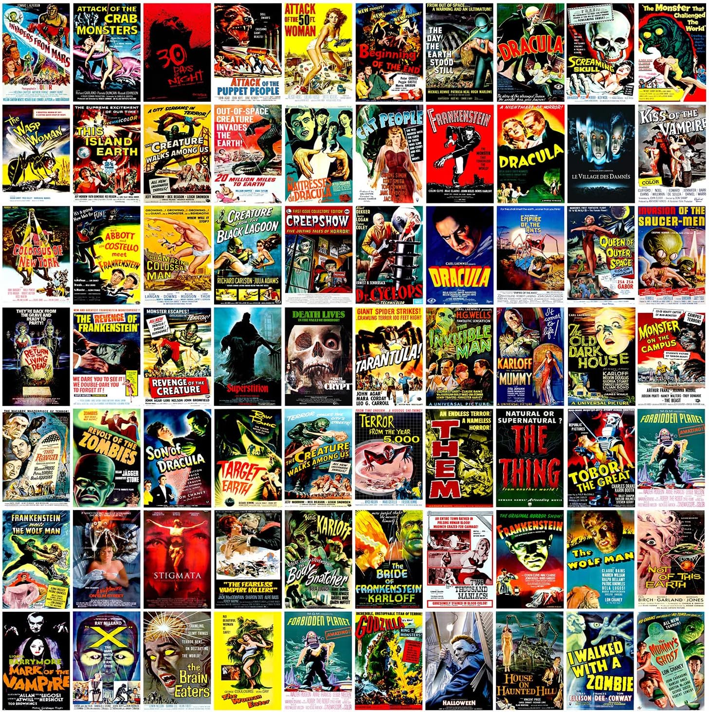 Wall Décor - 72Pcs Vintage Horror Monster Movie Posters Wall Collage Kit - Classic Scary Movies Old Cinema Aesthetic Pictures for Retro Home Theater Room Creepy Gothic Goth Art Decor - Gift for Horror Fans - 4 x 6
