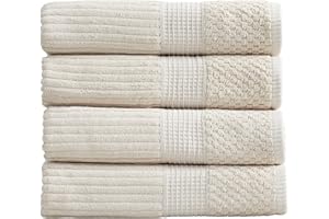 Springtree Home 100% Cotton Bath Towel Set of 4 | Super Soft & Absorbent with Quick-Dry Fibers | 4 Bath Towels |Textured and Durable Cotton | Krista Collection (Beige)