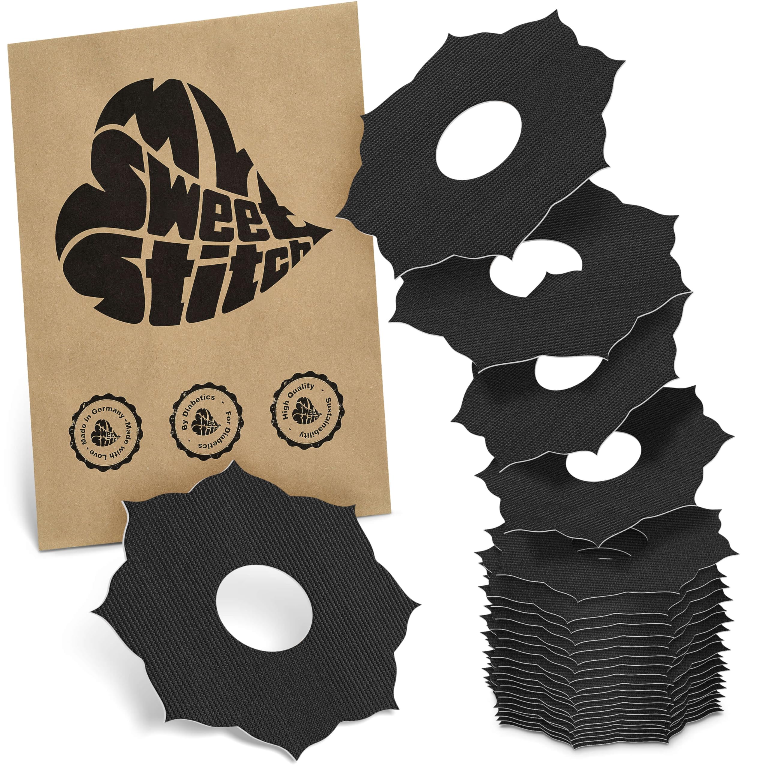 MySweetStitch - 25 x Freestyle Libre 3 Patches Mandala, Overpatch Ø 65mm, Waterproof, Breathable, Skin-Friendly, Made in Germany, Black