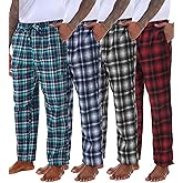 Kinglaman 4 Pack Men' s Flannel Pajama Pants Plaid PJ Bottoms Soft Warm Cotton Lounge Sleepwear with Pockets