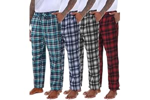 Kinglaman 4 Pack Men' s Flannel Pajama Pants Plaid PJ Bottoms Soft Warm Cotton Lounge Sleepwear with Pockets