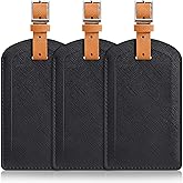 3 Pack Luggage Tags for Suitcases, TSA Approved Bag Tags, Baggage Tags with Privacy Protection, Travel Essentials Luggage Accessories, Black & Brown