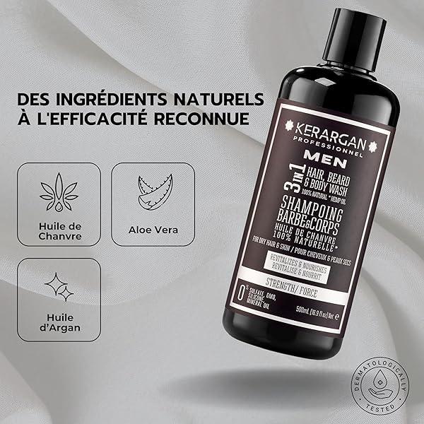 KERARGAN – 3IN1 STRENGTHENING SHAMPOO WITH HEMP OIL – STRENGTHENS HAIR, BEARD, AND BODY – REVITALIZES, NOURISHES – FOR DRY SKIN AND HAIR – SULFATE, GMO, SILICONE, MINERAL OIL-FREE – 16.9 FL OZ