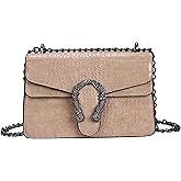 Leather Shoulder Bag Chain Purse for Women - Fashion Crossbody Bags Vintage Snake Print Underarm Bag Square Satchel Handbag