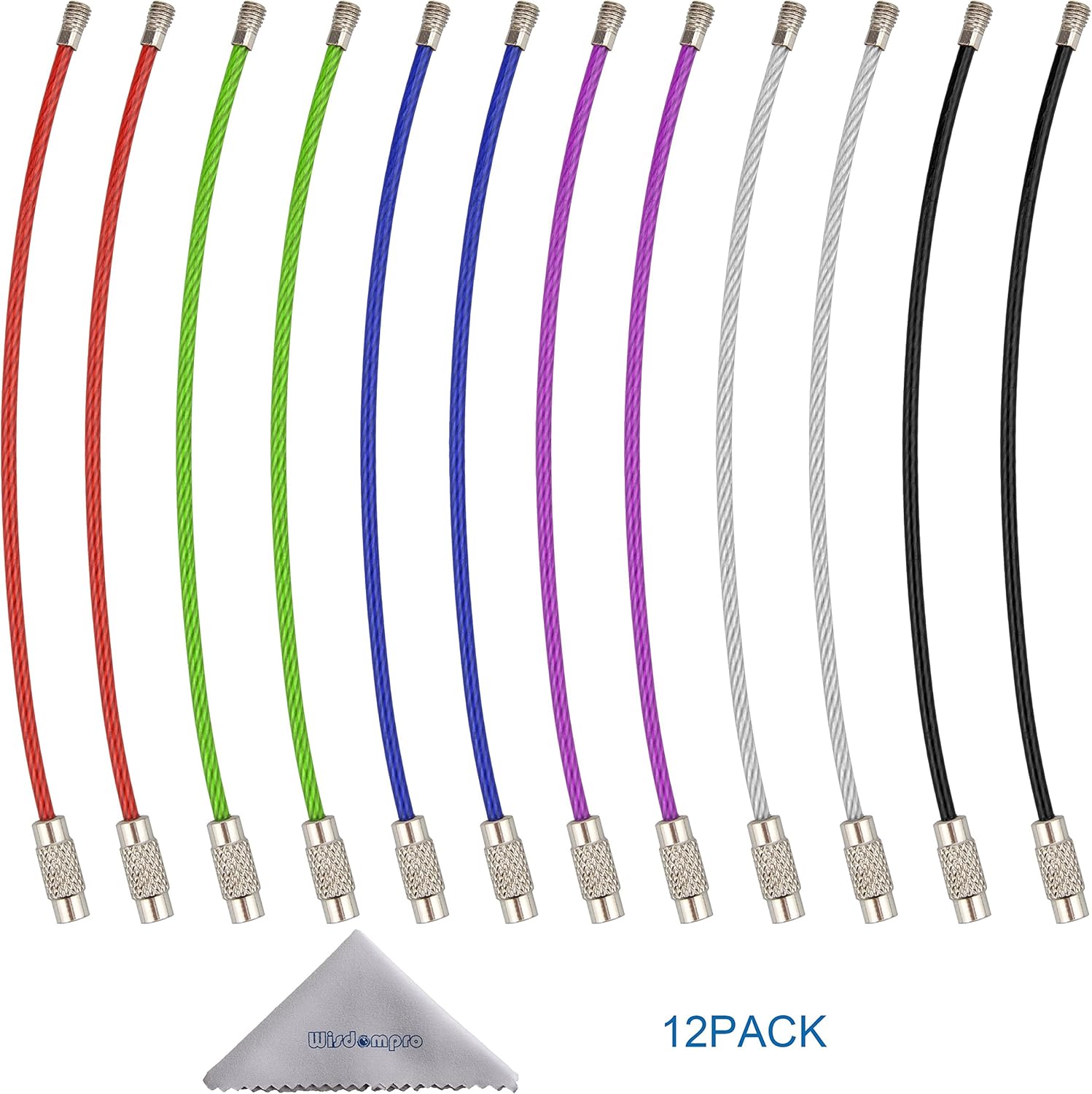 Keychain, Wisdompro 12 Pack of 4.3 Inches Stainless Steel Wire Ring 2mm Cable Loop Rings for Hanging Luggage Tag, Keys and ID Tag Keepers - MultiColor: Office Products