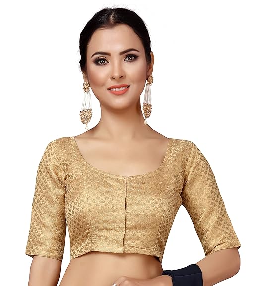Women's Zari Brocade Stitched Elbow Length Sleeves Saree Blouse.