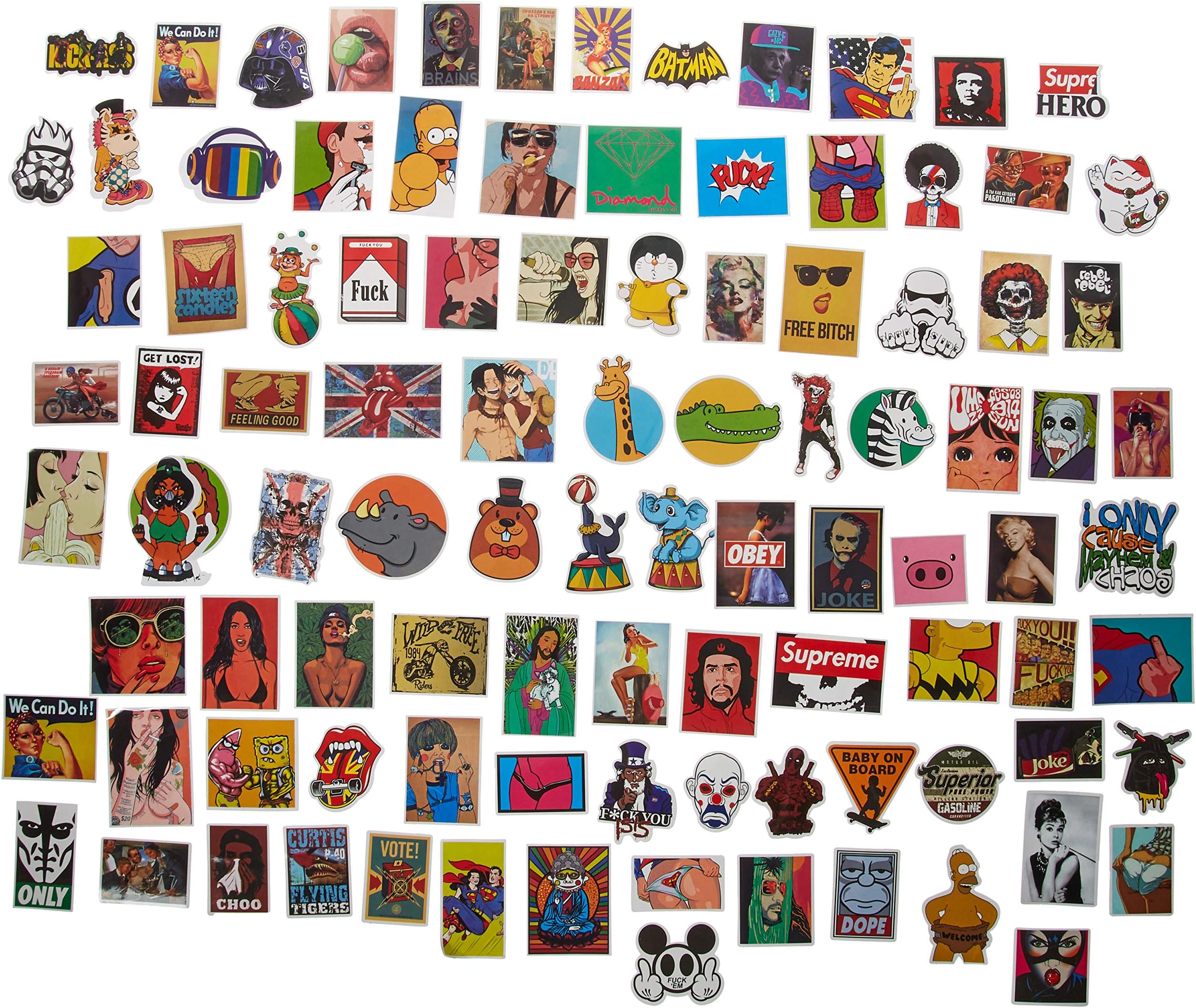 Waterproof Vinyl Stickers,Sticker Pack 100-Pcs Sticker Decals Vinyls for Laptop,Kids,Cars,Motorcycle,Bicycle,Skateboard Luggage,Bumper Stickers Hippie Decals bomb Waterproof