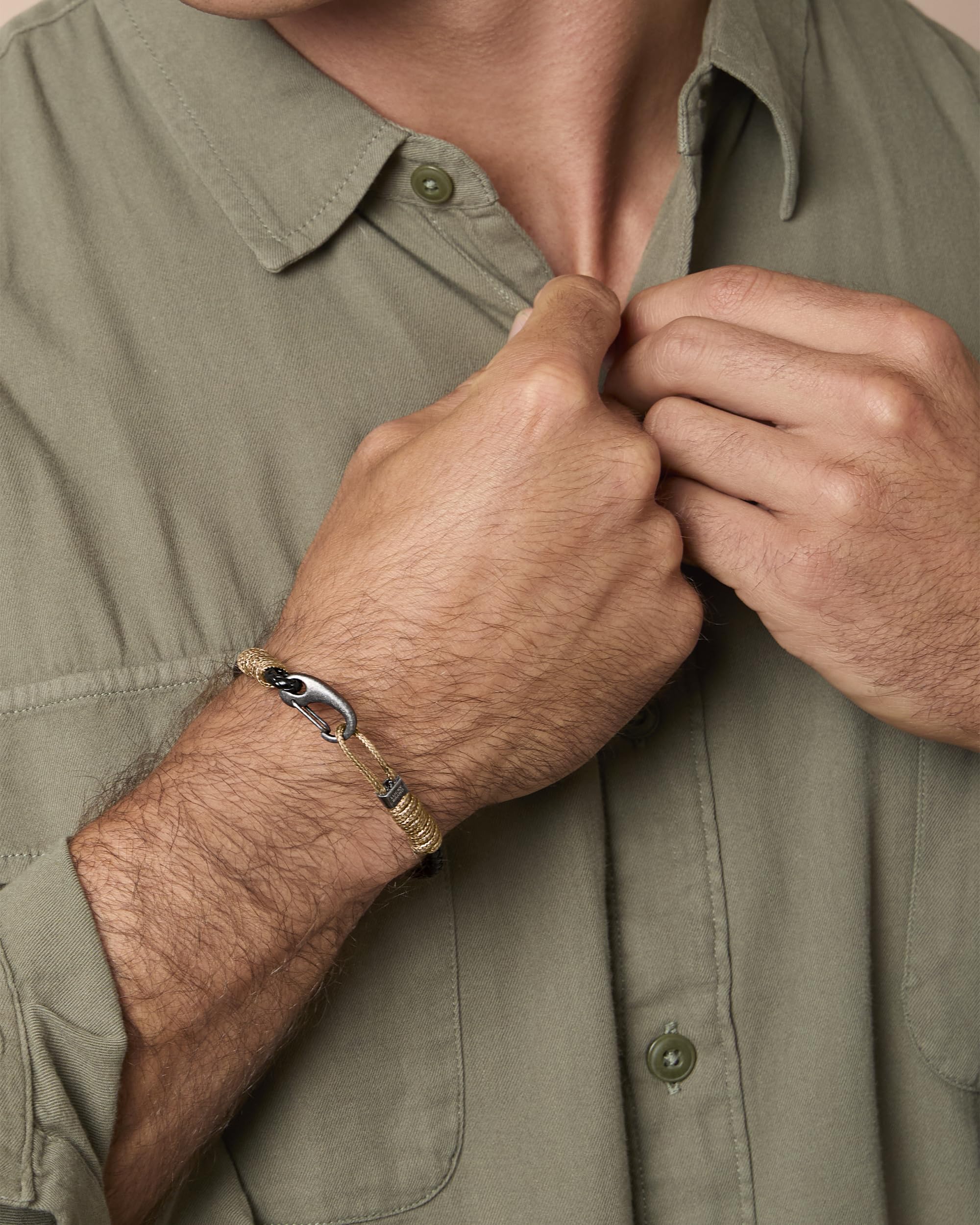 Lucky Brand Carabiner Cord Stainless Steel Bracelet for Men, Braided Bracelet, Mens Jewelry