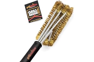 Grillaholics Brass Grill Brush – Safe BBQ Brush for Outdoor Cooking – Heavy-Duty Soft Bristle Grill Cleaning Tool for Porcelain & Ceramic Grates