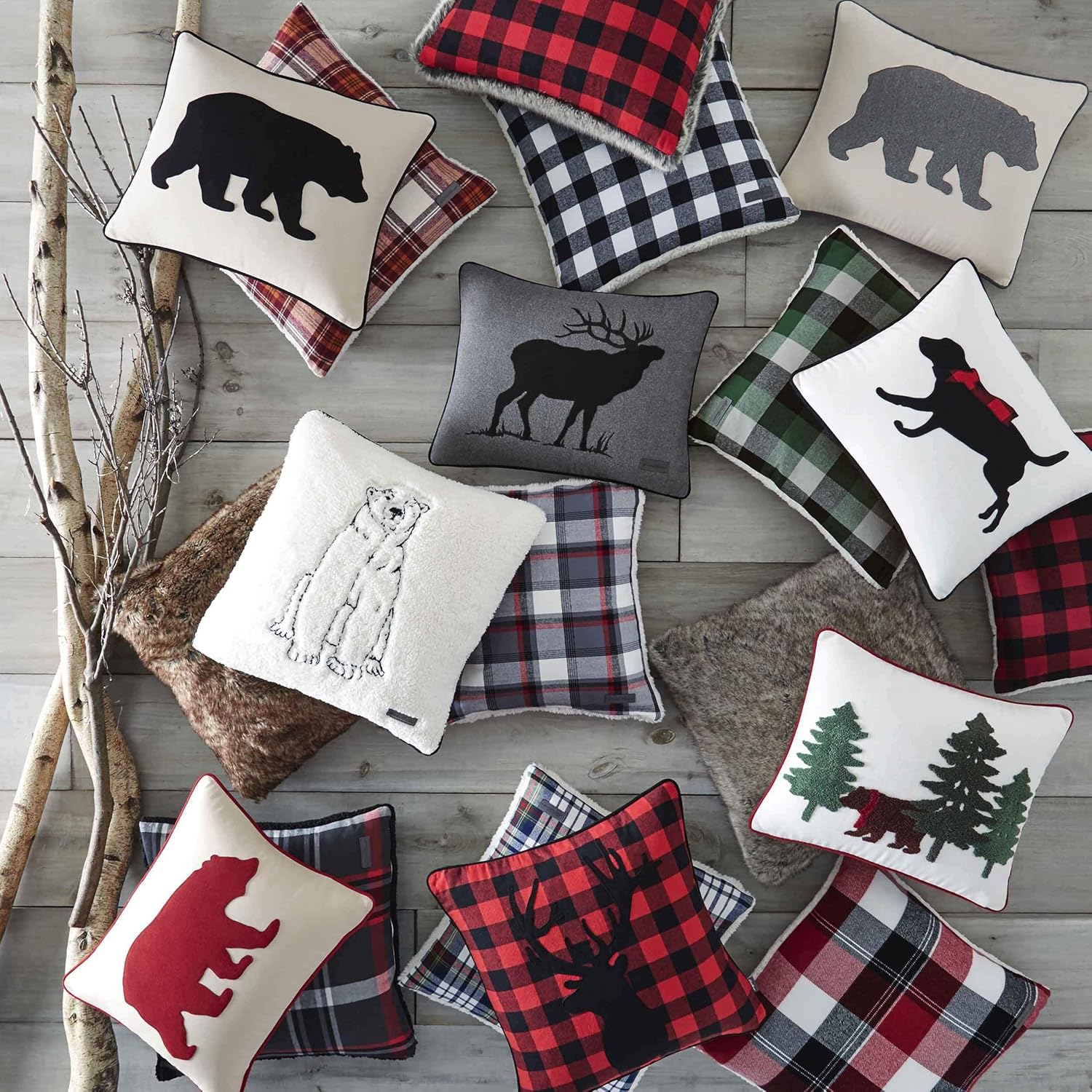 Eddie Bauer Home | Home Collection | 100% Cotton Twill Signature Bear Design Decorative Pillow, Zipper Closure, Easy Care Machine Washable, 16" x 20", Grey: Home & Kitchen
