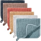 Hicarer 6 Count Muslin Burp Cloths Cotton Baby Burping Rags Large 20 x 10 Inch 6 Layers Spit up Rags Soft Absorbent Multicolor Wash Cloths Diapers for Newborn Baby Girl Boy(Retro Colors Series)