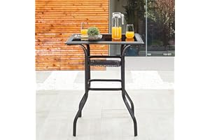 LOKATSE HOME Square 2-Tier Side Tea Small Patio Table, Tempered Glass Top Outdoor Bar Table with Storage, Glassed Bar Height Tall Bistro Table