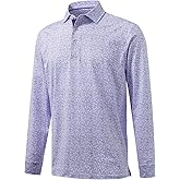 M MAELREG Golf Shirts for Men Dry Fit Performance Moisture Wicking Casual Print Collared Long Sleeve Polo Shirts for Men