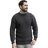 Aran Crafts Irish Soft Cable Knitted Crew Neck Unisex Sweater (100% Pure New Wool)