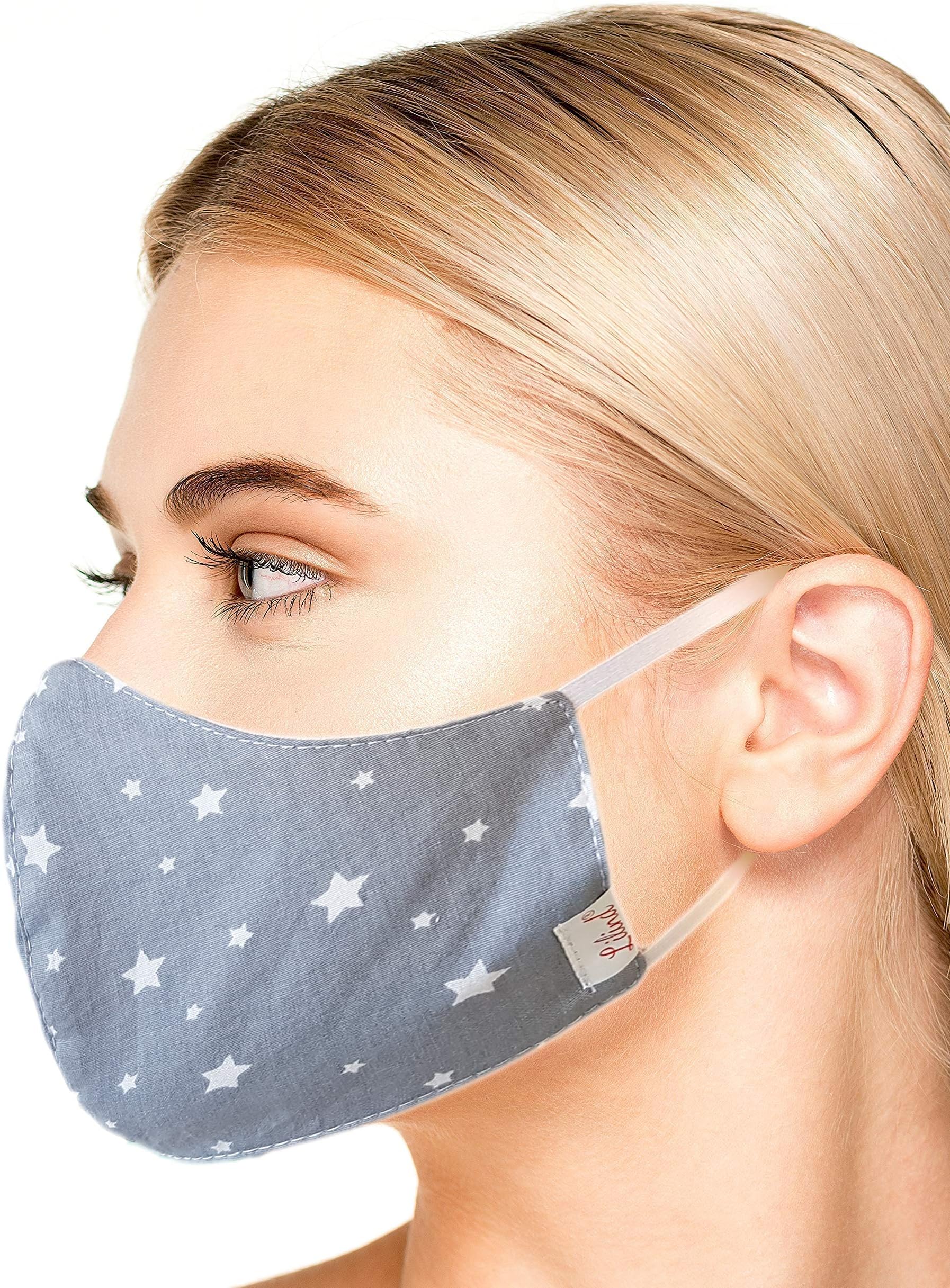 3-pcs LILIND Face Mask, Cool Fashion Mask, Reusable, Anti-Dust, Pollen, 100% Cotton, Silver Stars