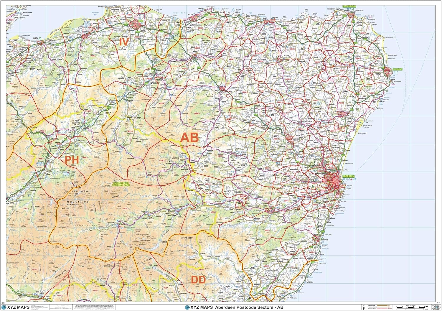 Amazon Com Aberdeen Ab Postcode Wall Map 47 X 33 25
