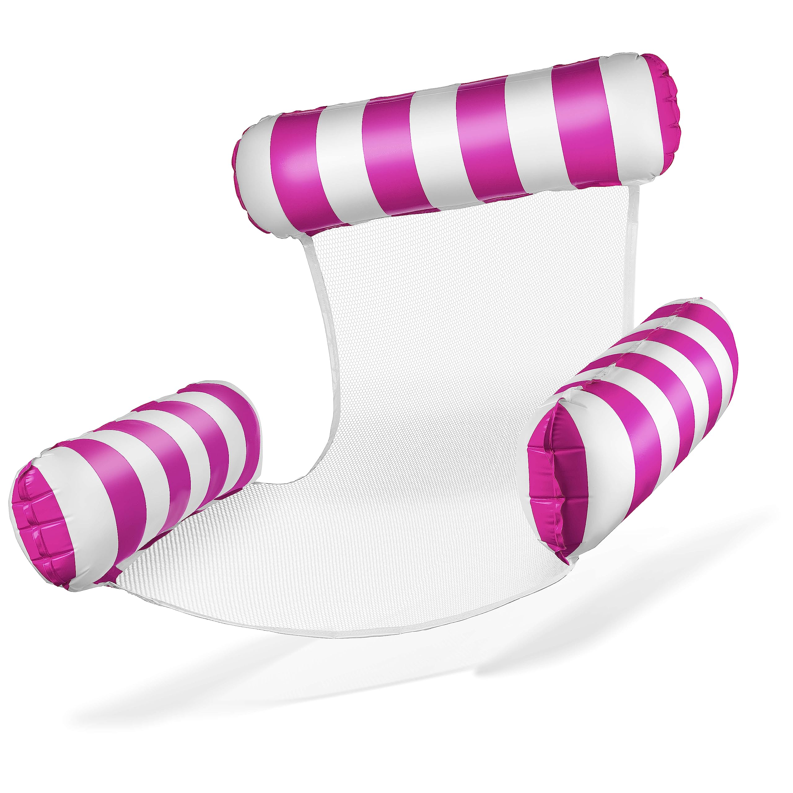 Balinco Inflatable Swimming Chair with Net for Pool - Floatie Air Mattress with Backrest and Armrests - Water Hammock Relaxing Chair for Adults & Children - Summer Pool Accessories (Pink/White)