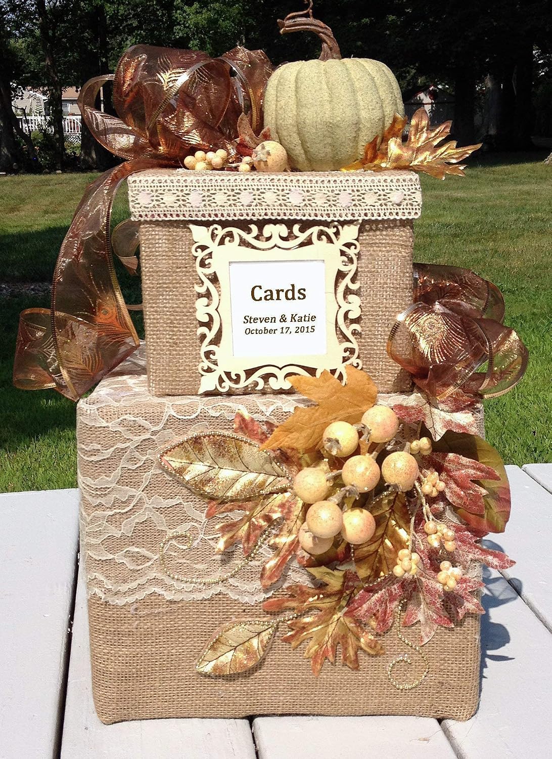 Fall Rustic Handmade Burlap Wedding Card Box