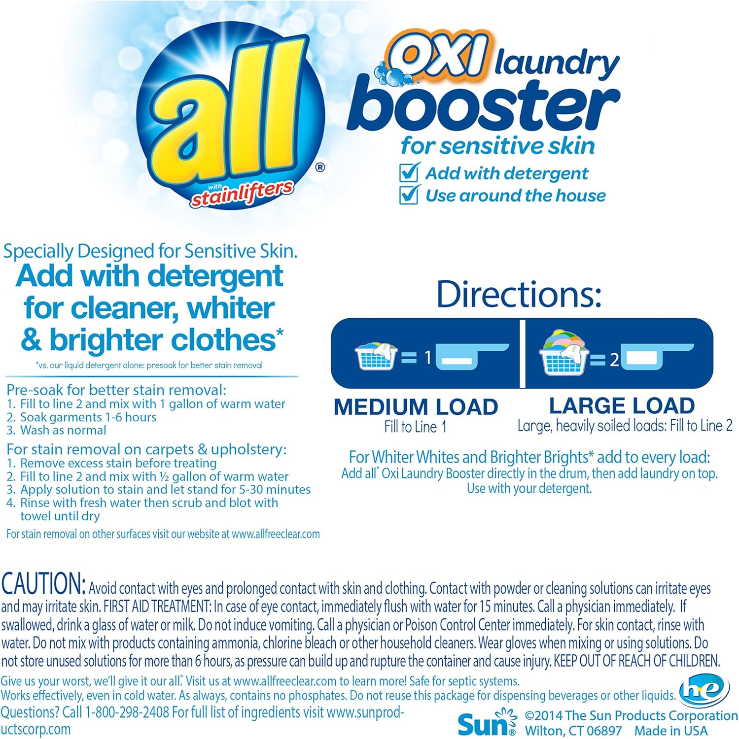 all OXI Laundry Booster for Sensitive Skin, Free Clear, 52 Ounces, 48 Loads: Health & Personal Care