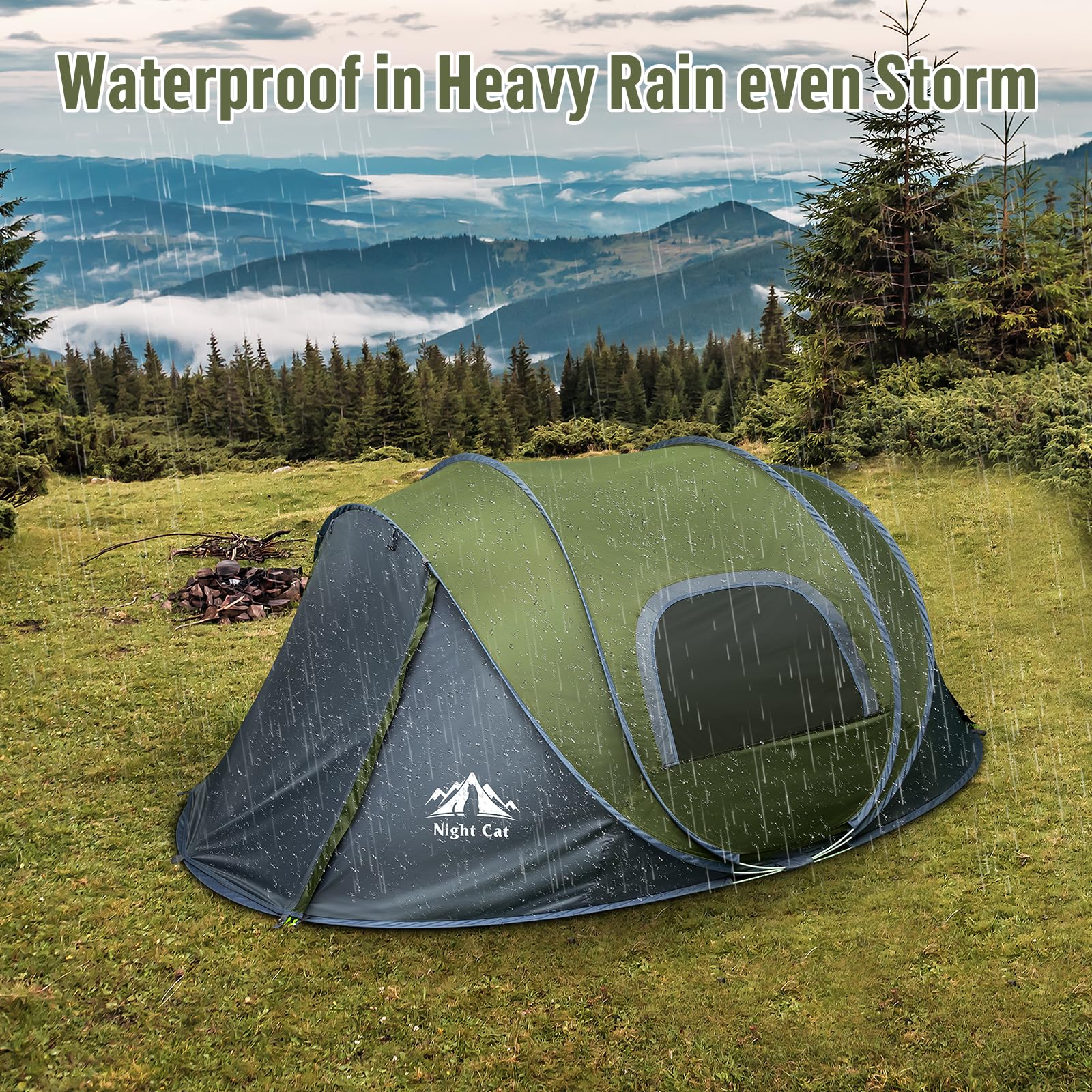 Night Cat Pop-up Camping Tent: 2 Person Tent Waterproof Instant Easy Setup Family Tent