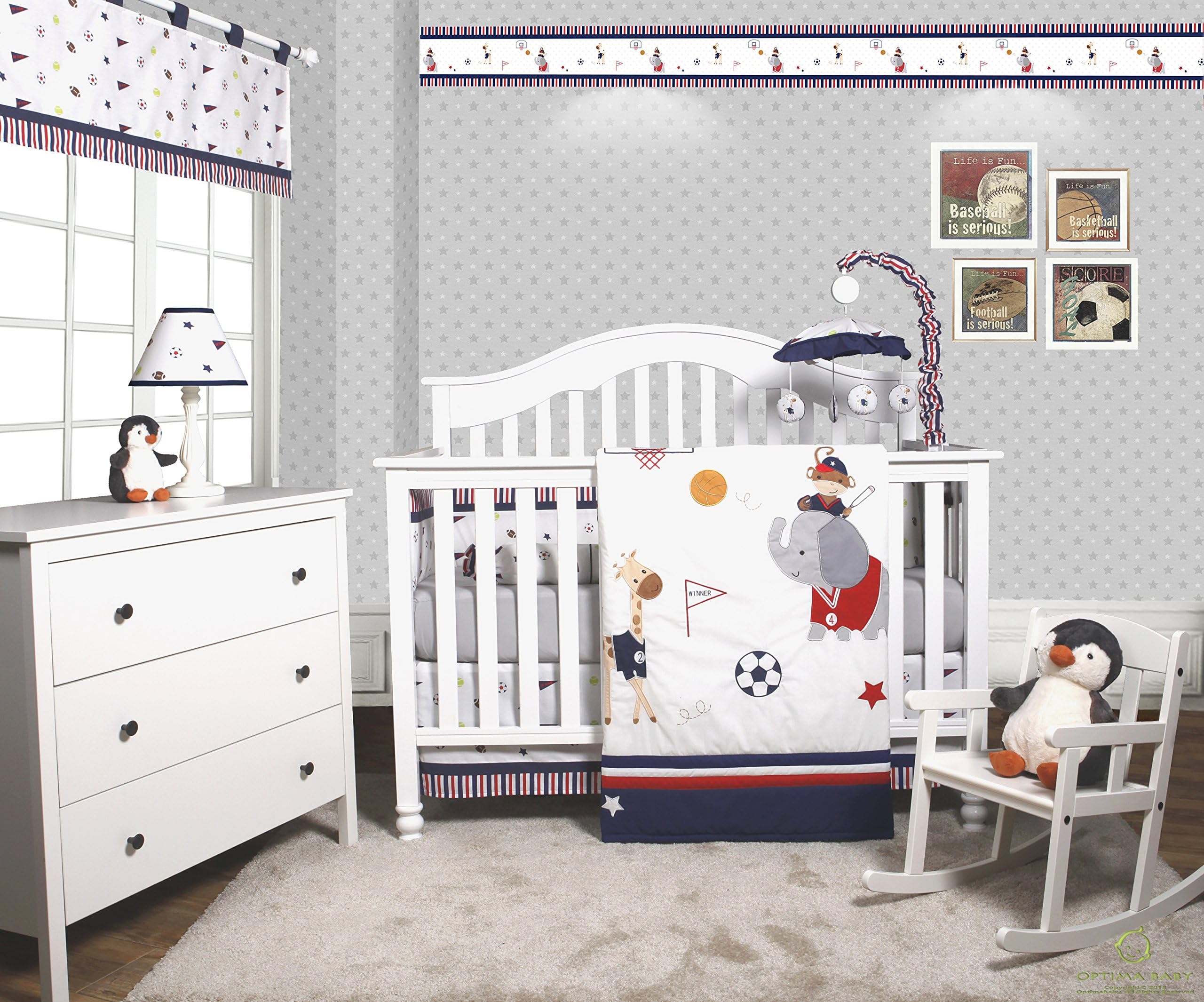 GEENNY OptimaBaby Animal Sports Festival 6 Piece Baby Boy Nursery Crib Bedding Set