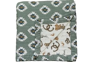 Mebie Baby Muslin Quilt, Southwest Aztec and Outlaw Cowboy, 100% Muslin Cotton Baby Blankets for Girls and Boys, Muslin Baby Blanket for Newborns, 47"x47"