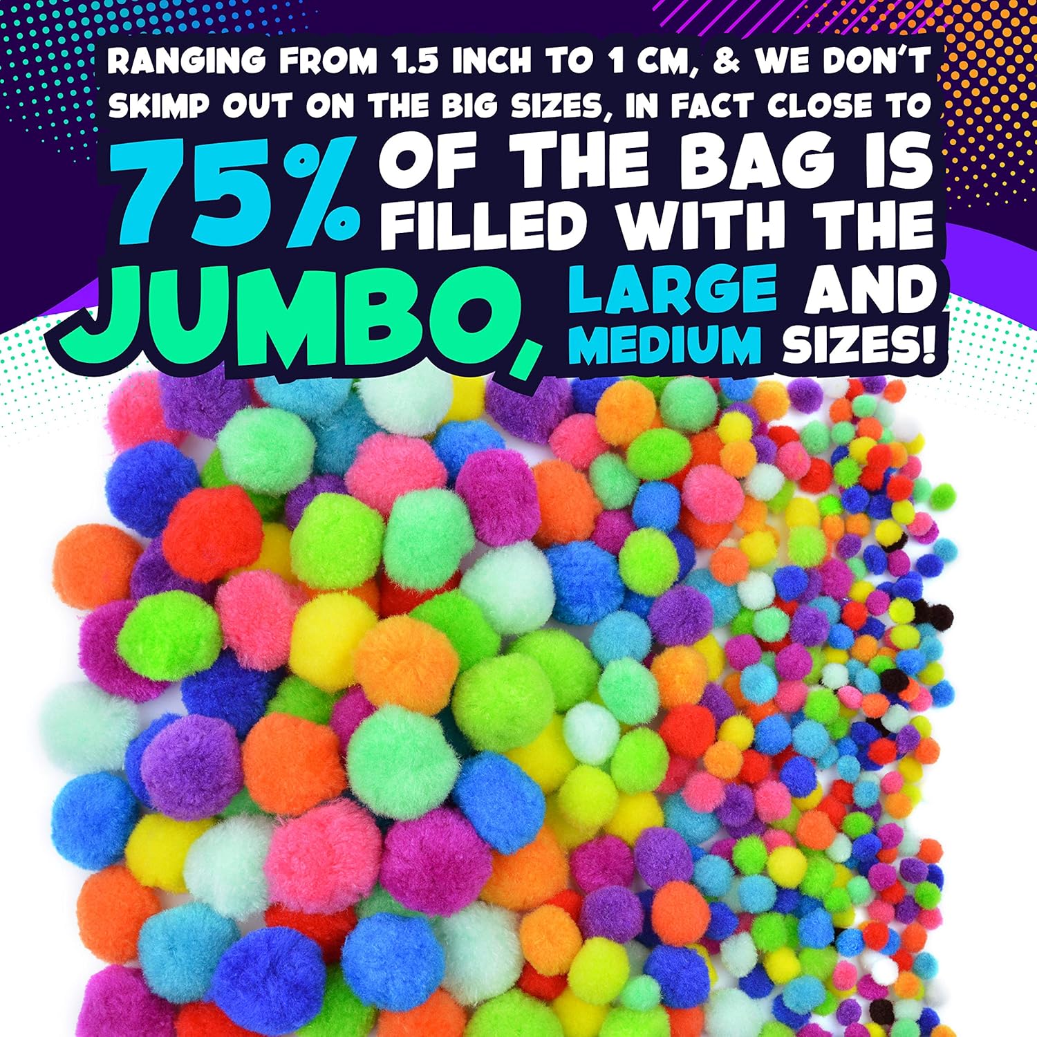 Carl & Kay Jumbo Assorted Size 360 Pom Poms for Crafts, Creative Kid’s Gift, Multi Colored Big Pompoms, Jumbo & Large Craft Pom Pom Balls: Arts, Crafts & Sewing