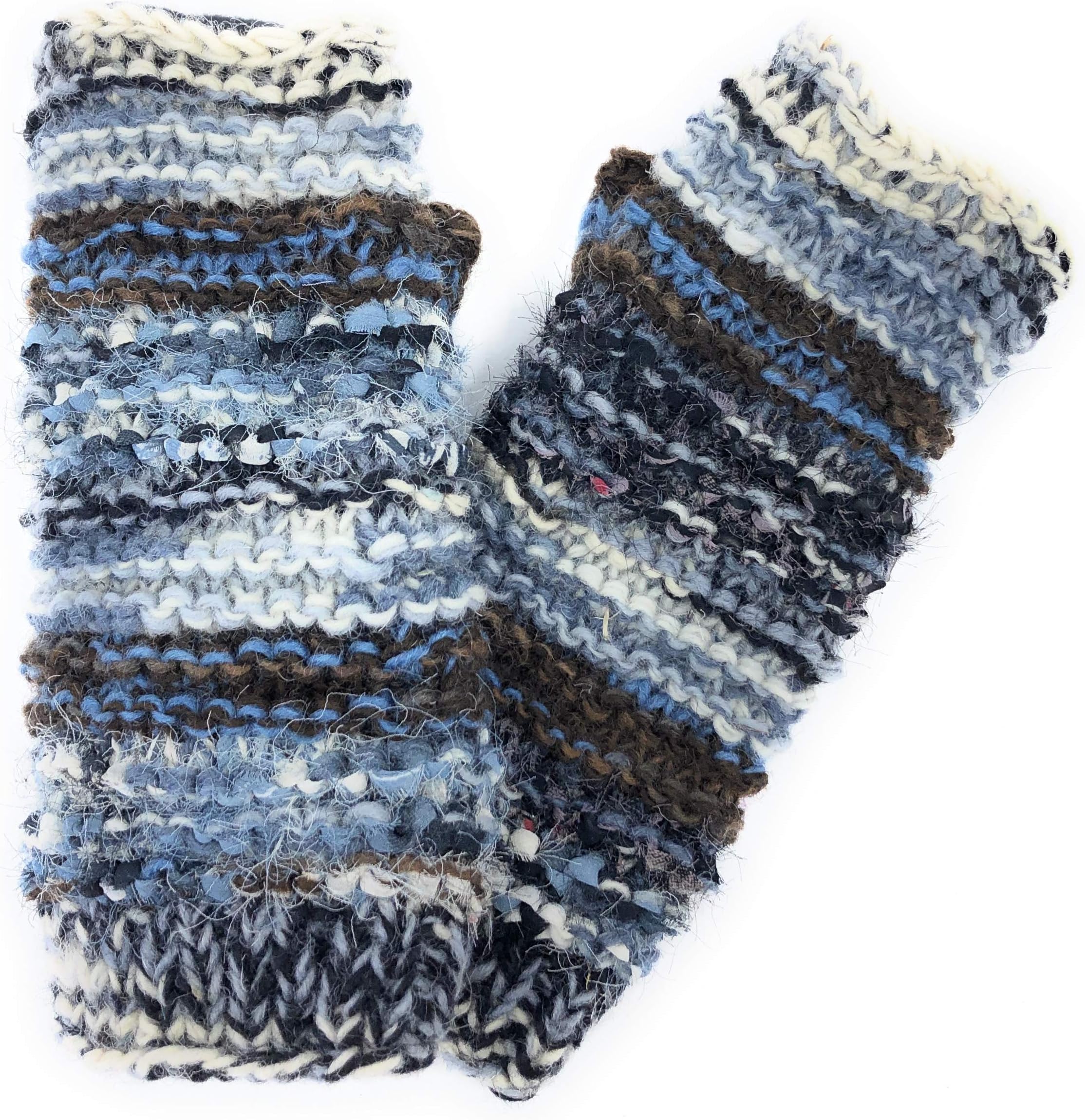 Hand Knit Winter Fingerless Striped Texting Gloves Warm Wool Fleece Lined