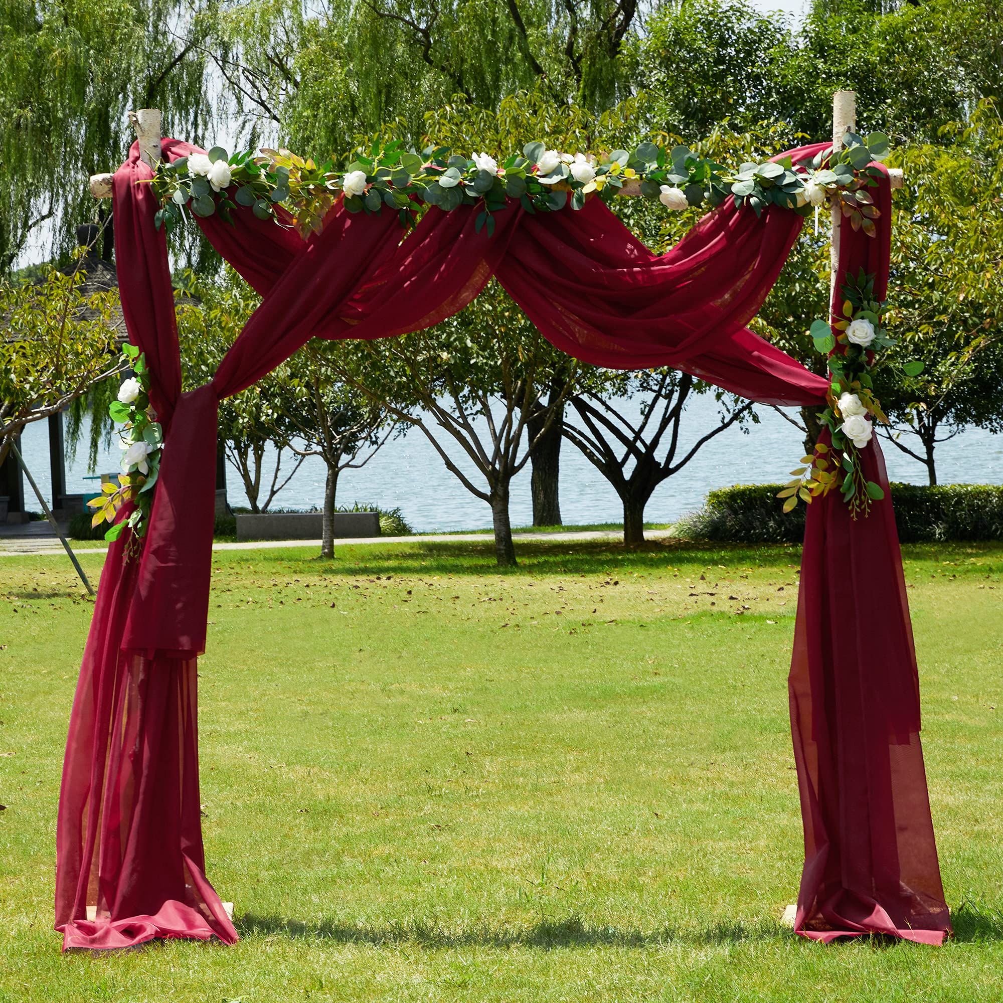 PONY DANCE Christmas Voile Scarf Curtain - Luxury Soft Voile Swag Net Pelmets for Windows Sheer Decorative Wedding Valance for Home Decoration/Party, Single Piece, 60" W by 216" D, Red