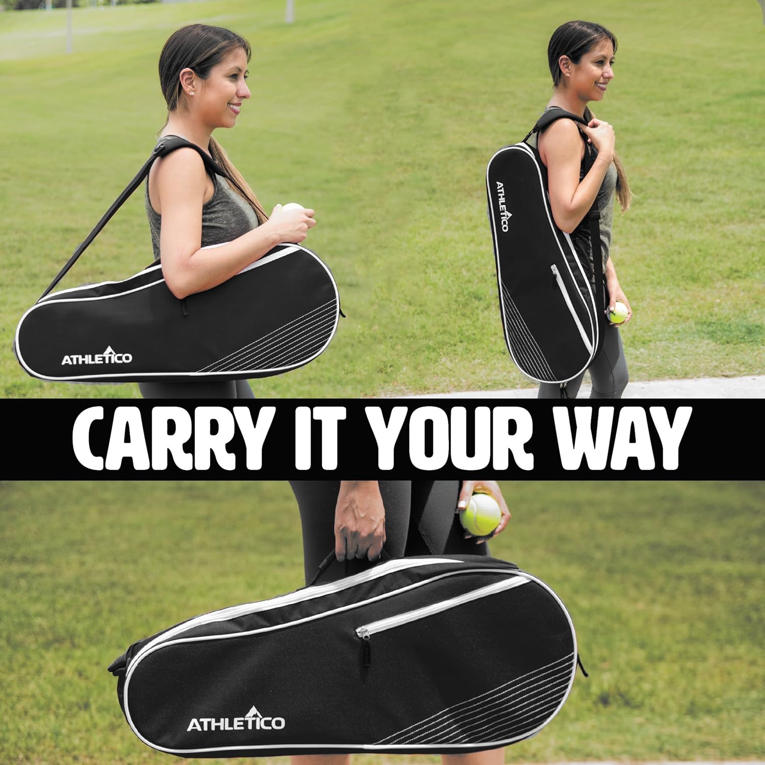 Athletico 3 Racquet Tennis Bag | Padded to Protect Rackets & Lightweight | Professional or Beginner Tennis Players | Unisex Design for Men, Women, Youth and Adults (Black) : Sports & Outdoors