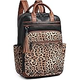 Shrrie Laptop Backpack for Women 15.6 inch Travel Leather Backpack Purse Work Computer Backpacks for Business College Black With Leopard