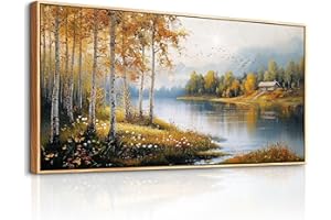 ERQINHUA Large Canvas Wood Framed Wall Art Living Room Wall Decor For Bedroom Forest Landscape Painting Lakeside Watercolour Wall Pictures Artwork Picture Office Farmhouse Home Decorations 24x48 In