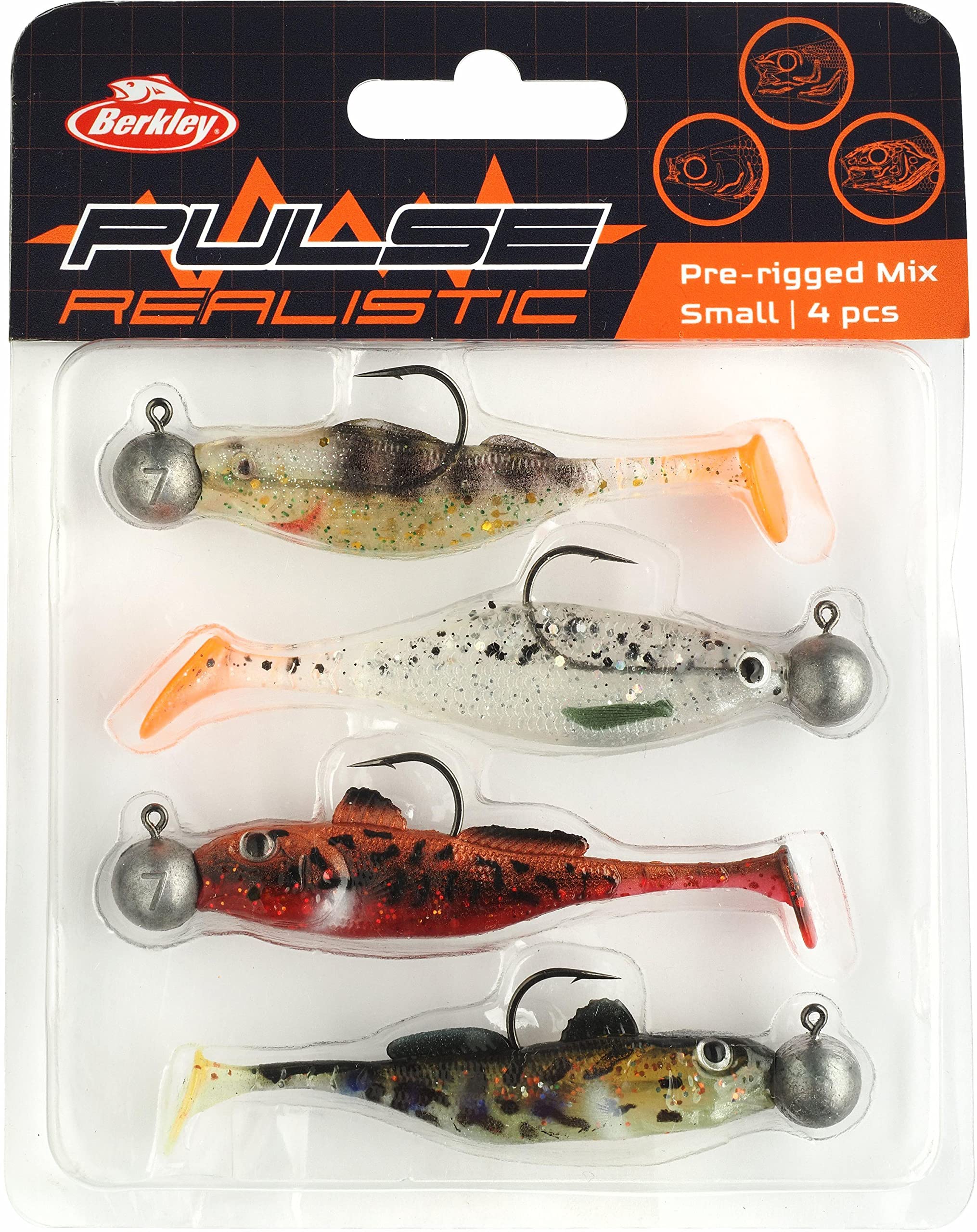 Berkley Pulse Realistic Mix, Fishing Hook, Soft Lures, PredatorFishing, Ideal for Catching Pike, Perch and Zander, Chosen by Berkley Pro Anglers, Great Gift For Lure Anglers, Unisex, Assorted, Small
