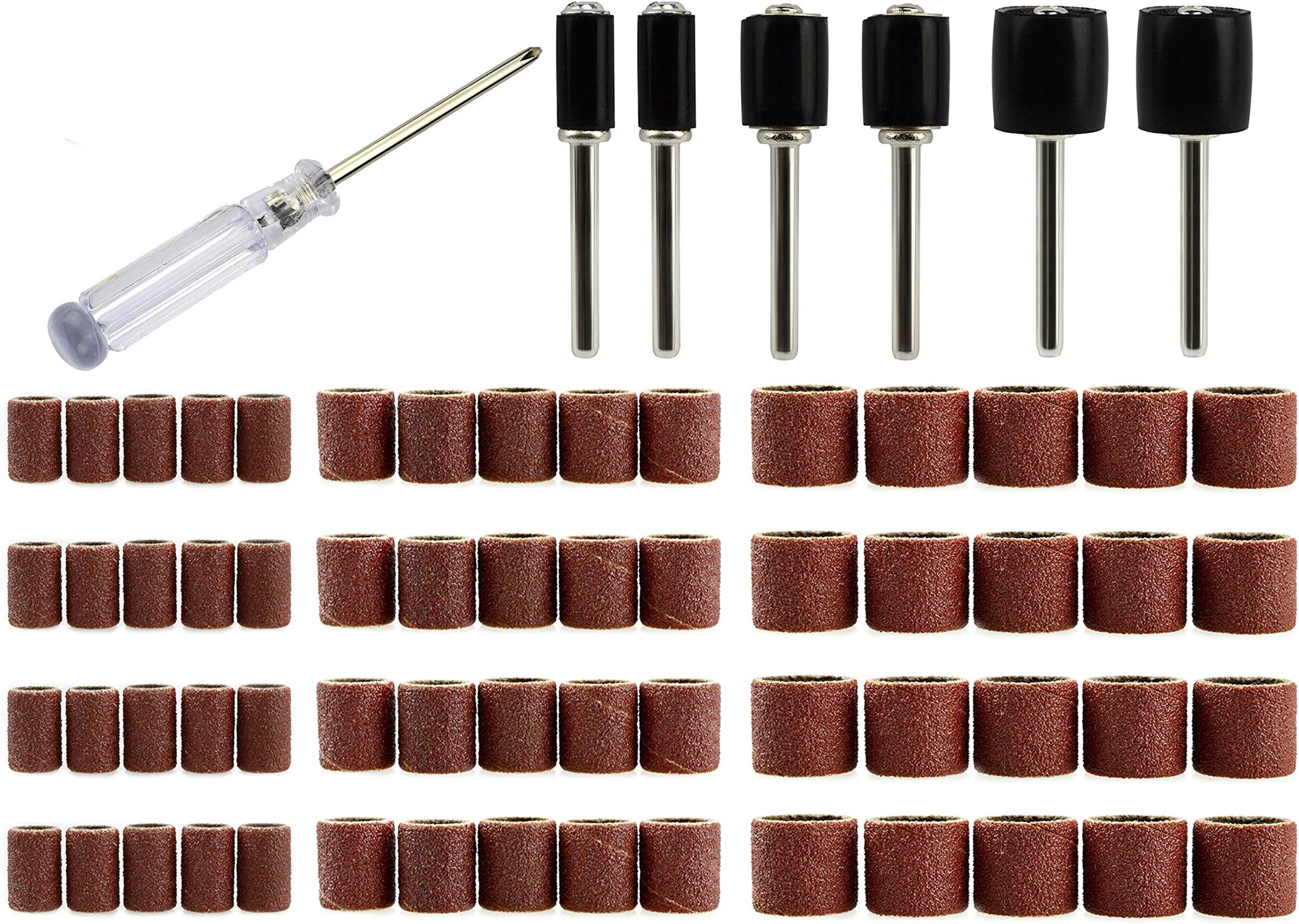120 Grit Sanding Bands with Sanding Drum Mandrel and Screwdriver 67 Pack for Dremel Rotary Tool by MoArmor
