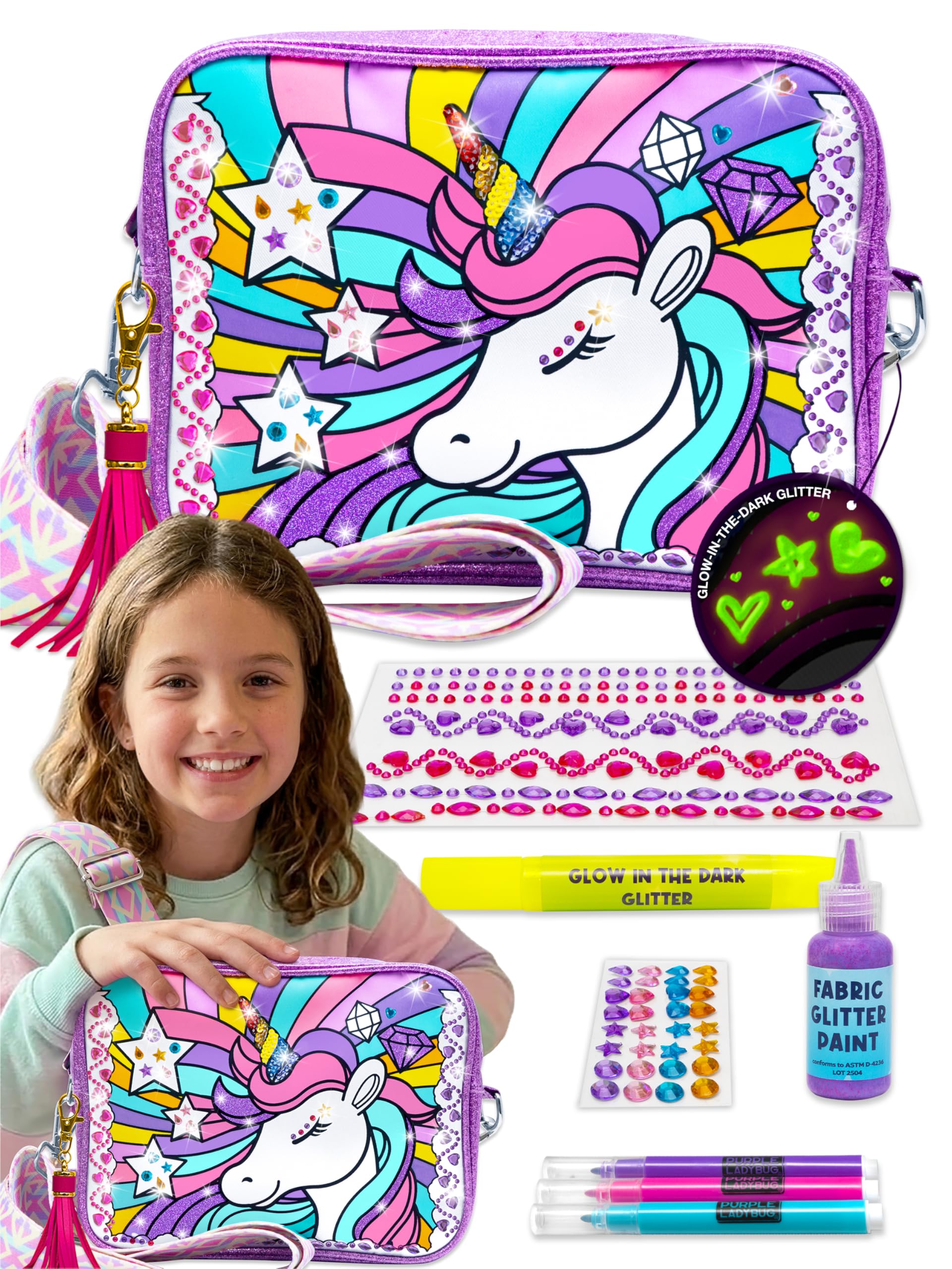 PURPLE LADYBUG Make Your Own Pompom Purse Craft Kit - Creative DIY Gift for Girls Aged 6-12, Perfect for Birthdays, Presents, and Year-Round Fun Activities