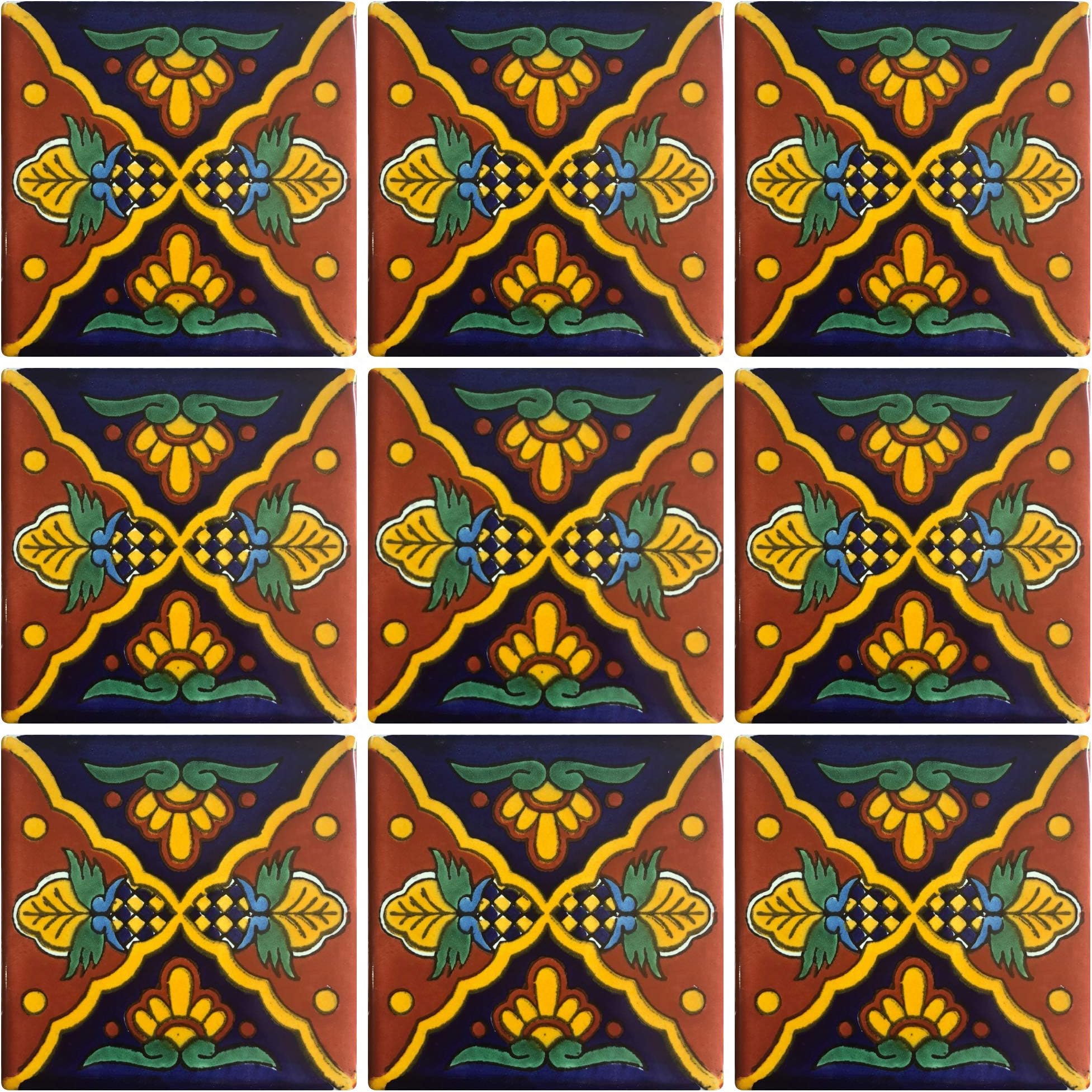 Ceramic Talavera Mexican Tile 4x4", 9 Pieces (NOT Stickers) A1 Export Quality! - EX63A