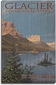 Lantern Press Glacier National Park, Montana - St. Mary Lake (10x15 Wood Wall Sign, Wall Decor Ready to Hang)