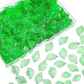 DOPENSPI 400PCS 2 Size Green Leaf Beads for Jewelry Making, Transparent Acrylic Green Leaf Charms Leaves Pendants for Jewelry Making DIY Necklace Earring Bracelet Crafts