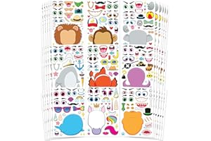 JOYIN 36 PCS 9.8”x6.7" Make-a-face Sticker Sheets Make Your Own Animal Mix and Match Sticker Sheets with Safaris, Sea and Fan
