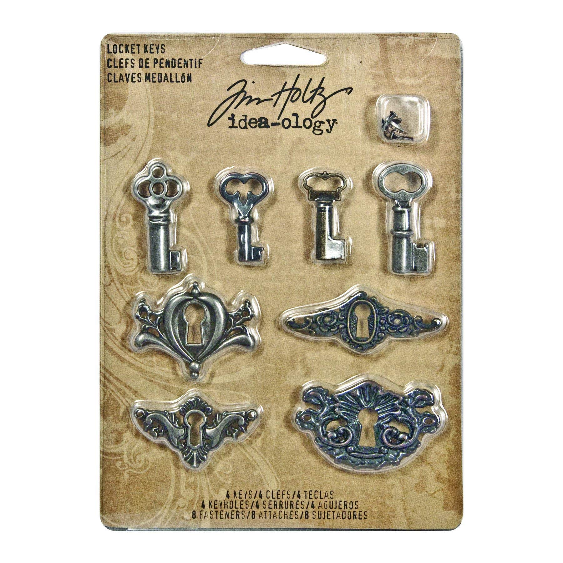 Tim Holtz TH92822 idea-ology Locket Keys Embellishments, Pack of 8,, Copper