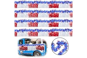 BRBECON 8 Pcs 4th of July Parade Float Patriotic Decorations, Independence Day Red White and Blue Decorations Set Includes 4 Pcs 9.9ft Foil Patriotic Fringe and 4 Pcs 9.9ft Tinsel Garland for Indoor/Outdoor